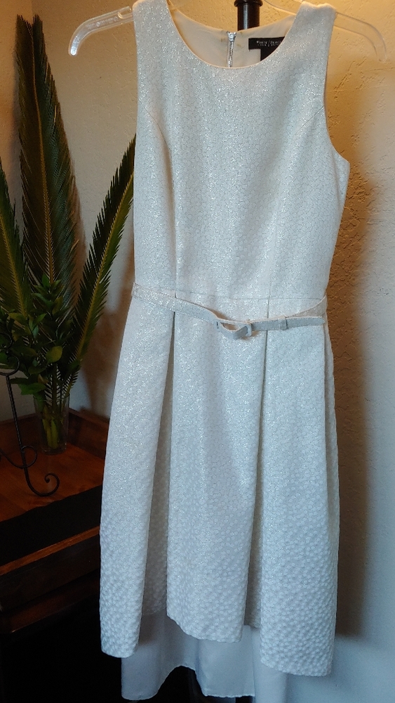 White house black market cream and gold high low dress